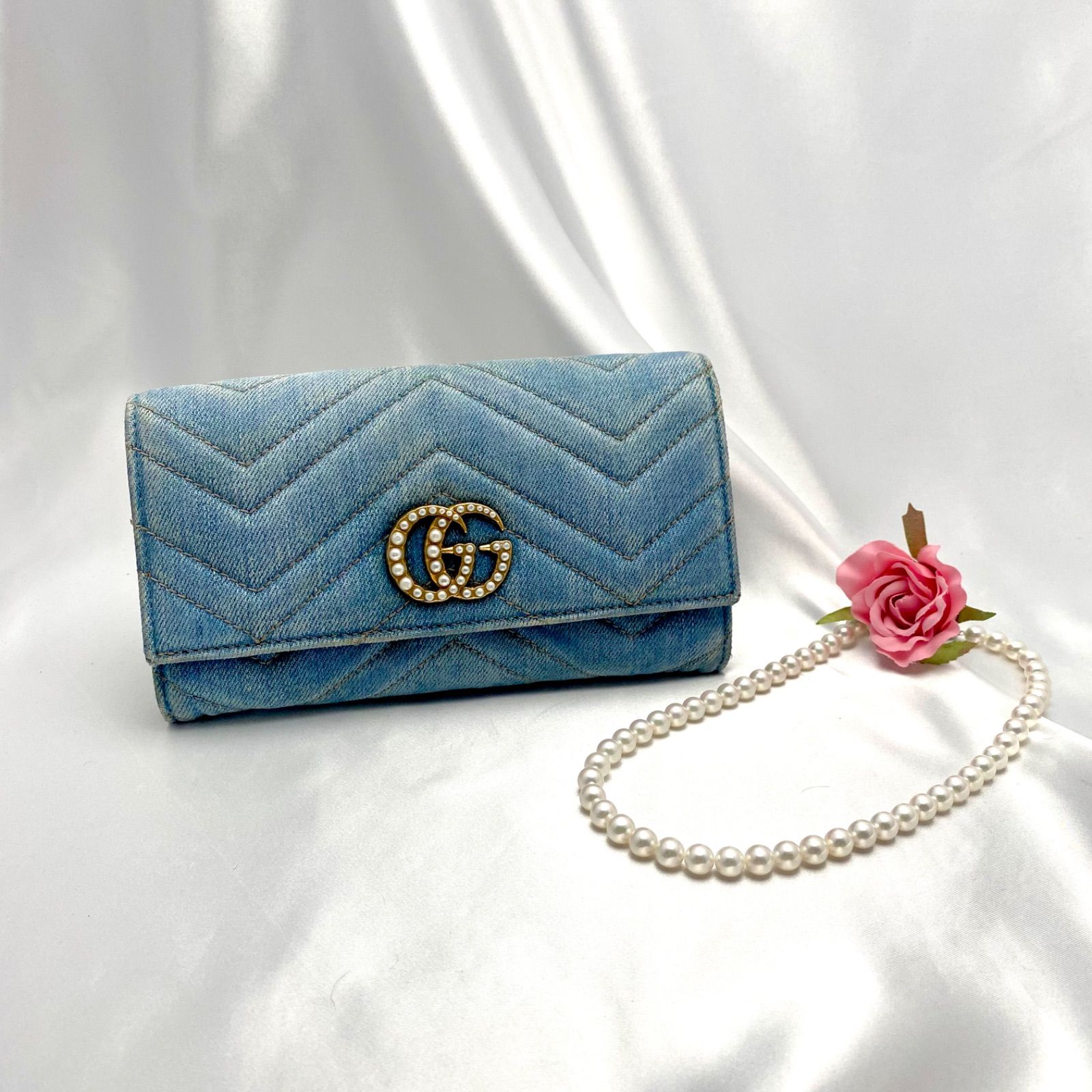 極美品 日本限定品 Gucci グッチ GG マーモント デニム 長財布 - メルカリ
