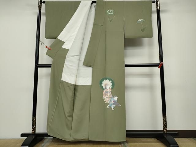 平和屋着物●訪問着　友禅　作家物　童子遊び　番傘　正絹　逸品　CAAX4468ut 平和屋着物○訪問着 友禅 作家物 童子遊び 番傘 正絹 逸品 CAAX4468ut