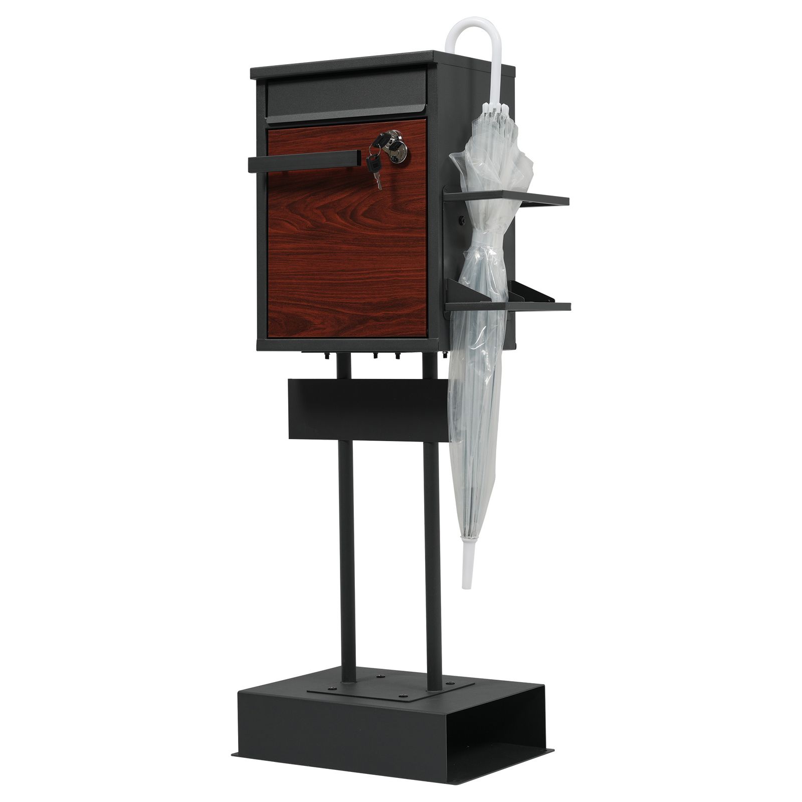 鍵付き宅配ボックス スタンド型 A 4対応 3口投函 ダークグレー 木目