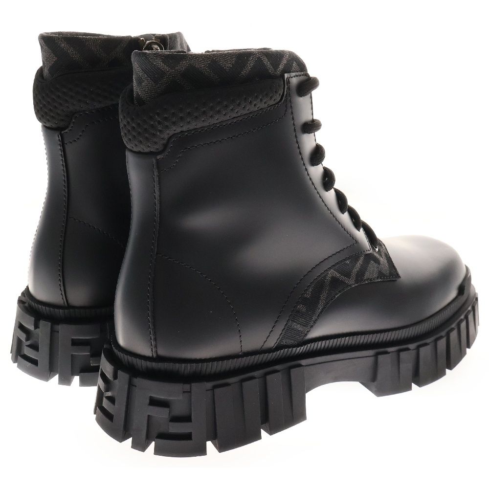 FENDI フォース ズッカ柄 レースアップブーツ厚底 ブラック レザー