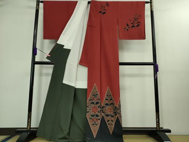 平和屋着物●ファッションデザイナー　HIROKO KOSHINO　コシノヒロコ　訪問着　絞り　流水草花文　金彩　正絹　逸品　DABD9164ud 平和屋着物○ファッションデザイナー HIROKO KOSHINO コシノヒロコ