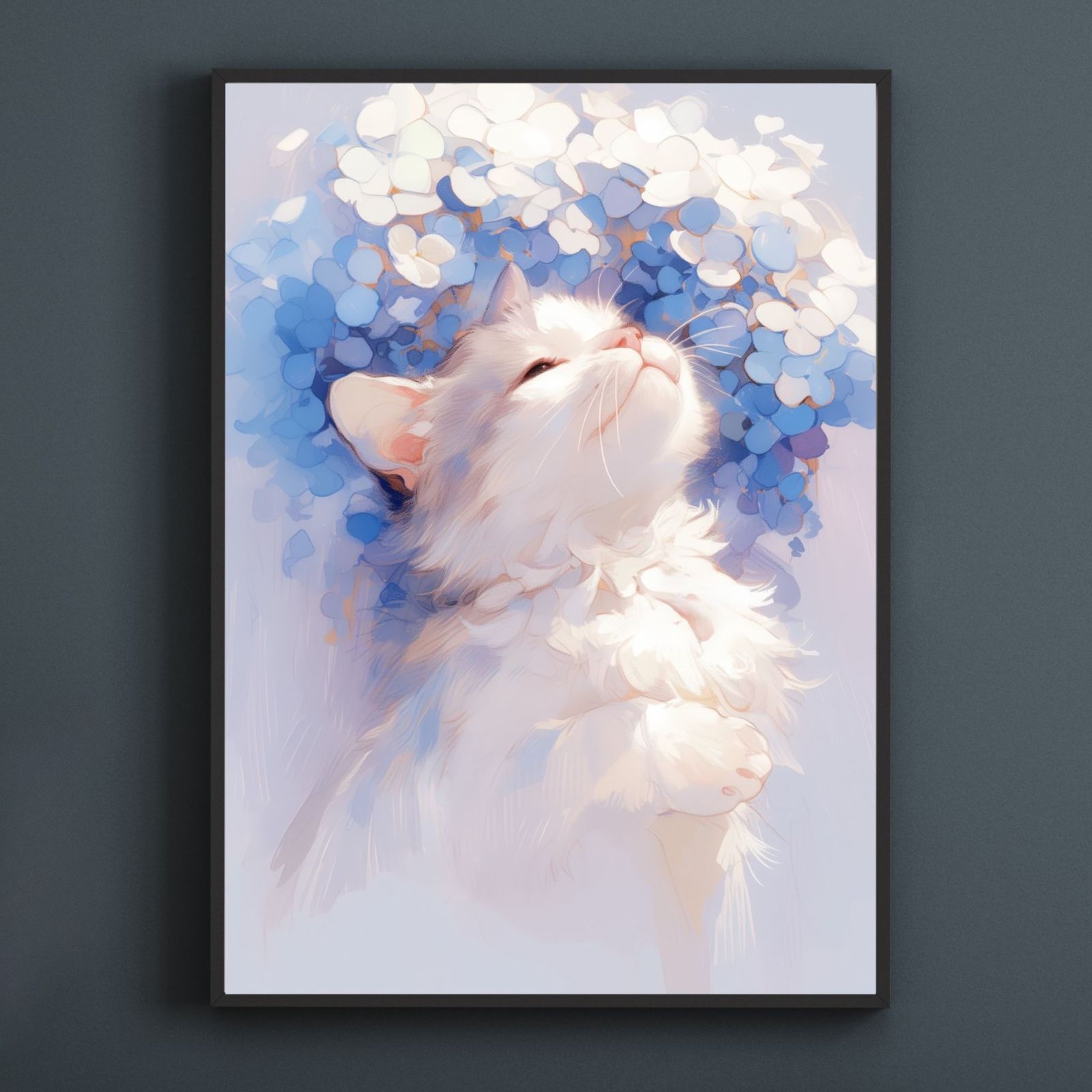 雨猫戯舞 - スコティッシュフォールドキャット 猫 子猫 猫の絵 猫のイラスト 梅雨 季節 時期 紫陽花 カタツムリ うちの子記念日 ペットロス アートポスター