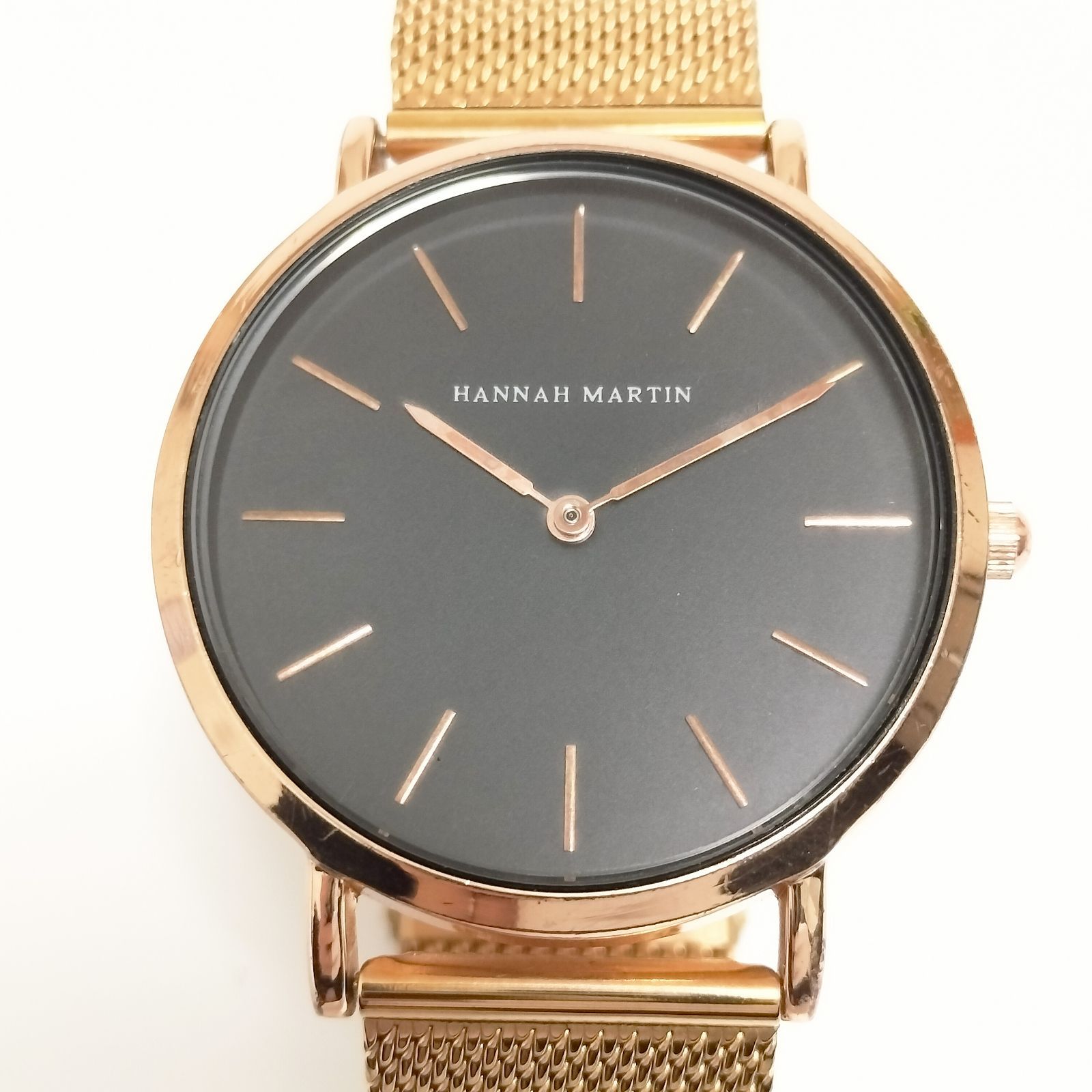 HANNAH MARTIN ゴールドメッシュベルト ブラックフェイス 腕時計 電池 