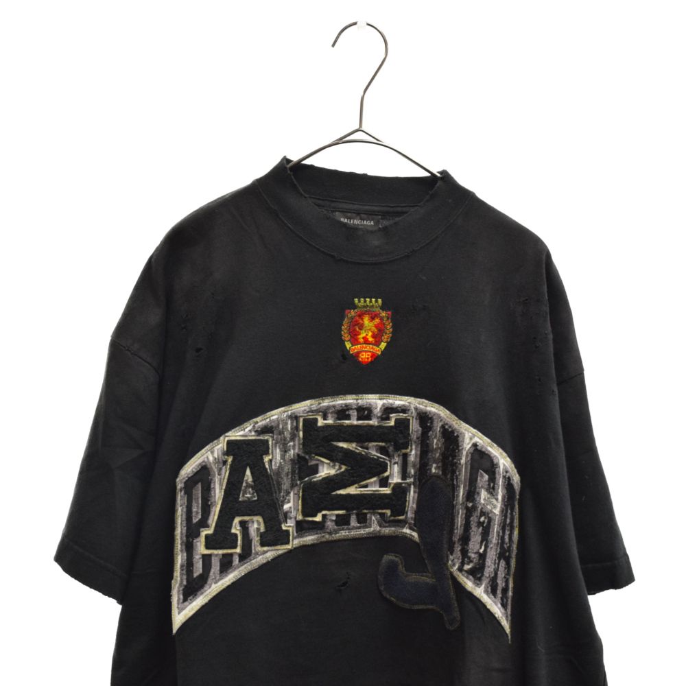 BALENCIAGA (バレンシアガ) 23SS クラッシュダスト加工ワッペン 半袖Tシャツ カットソー ブラック 739028 TOVN2 -  メルカリ