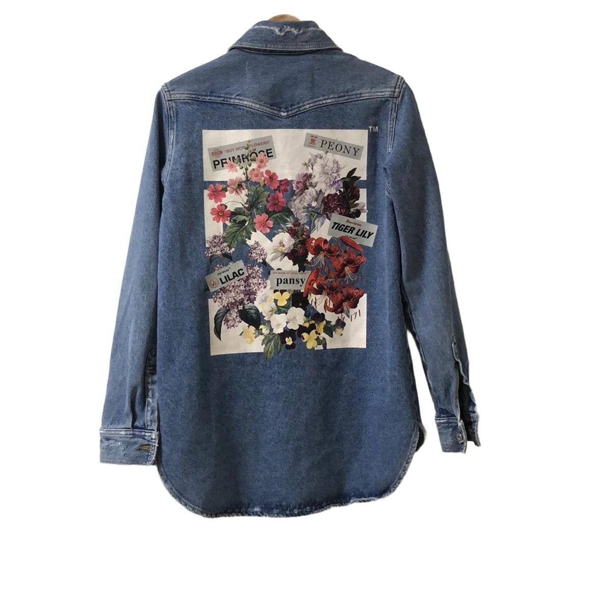 Off-White オフホワイト Gジャン サイズ38 M レディース - ブルー×アイボリー×マルチ 長袖 花柄 ダメージ加工 春 秋