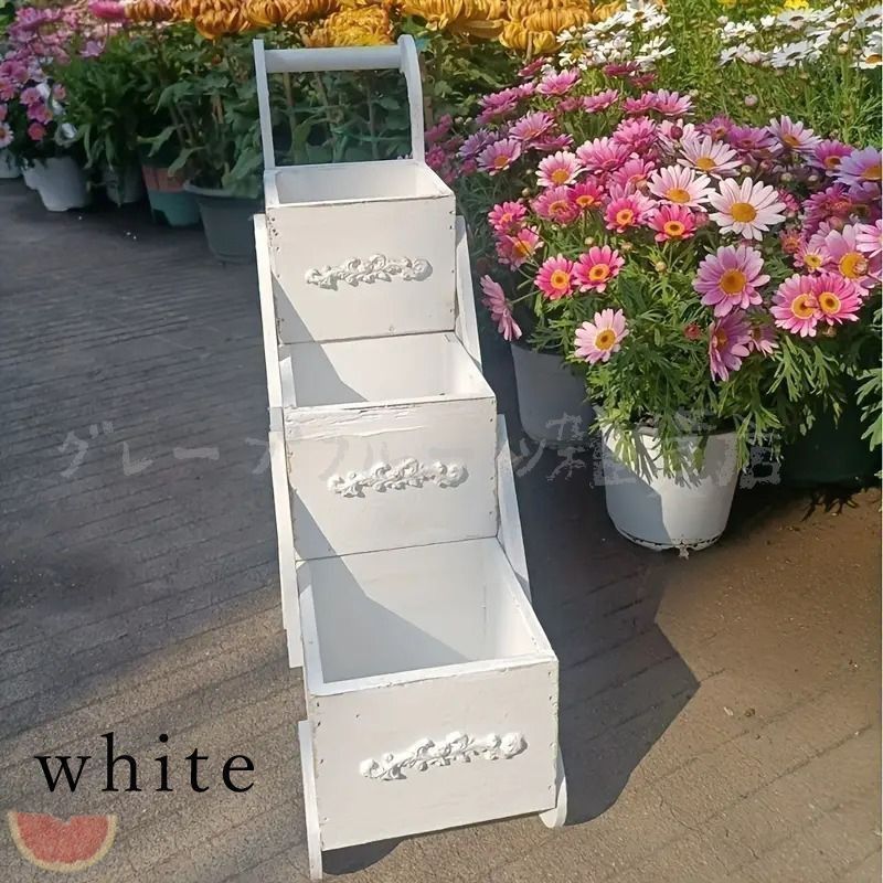 プランターラック ヴィンテージ調 レトロ ブルー ホワイト 鉄