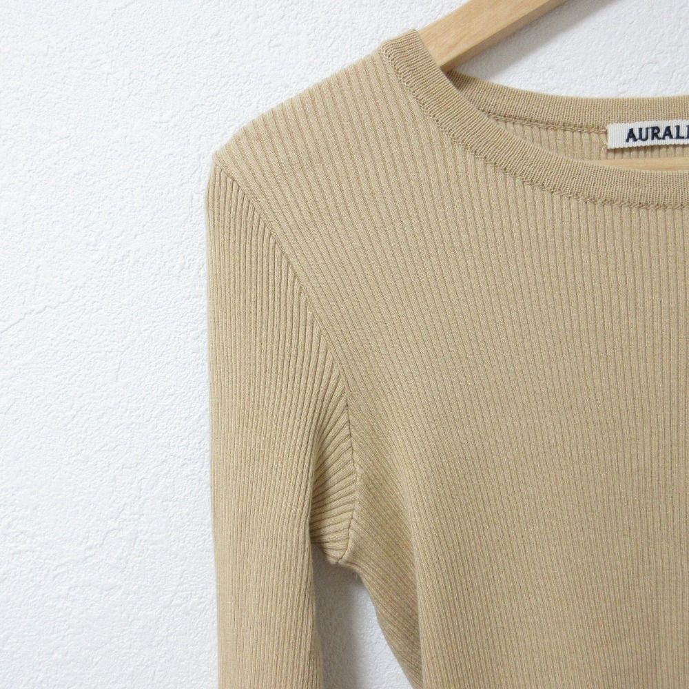 美品 21AW AURALEE オーラリー GIZA HIGH GAUGE RIB KNIT ロングスリーブ クルーネック リブニット サイズ1 ベージュ レディース 古着 中古 美品 21AW AURALEE オーラリー GIZA HIGH GAUGE RIB KNIT ロング