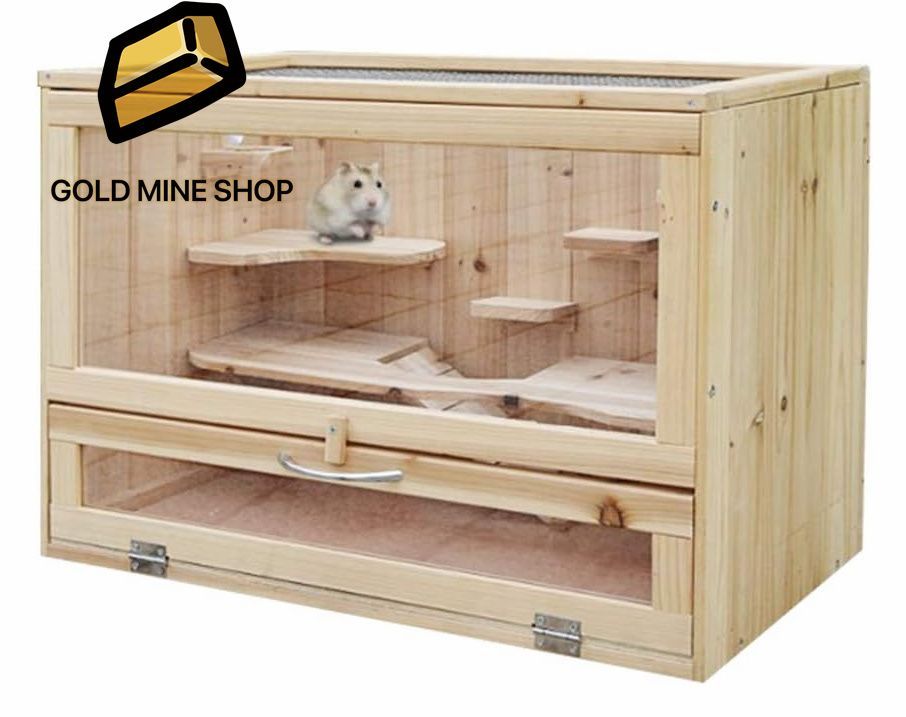 ハムスターゲージ ハムスターハウス 小動物飼育ケージ 組立式 大型 天然木 通気性 リス ハリネズミ ウサギ チンチラ 60X35X42CM