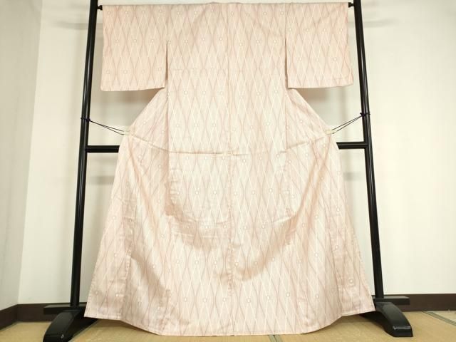 平和屋着物▽上質なお召　単衣　幾何学文　正絹　逸品　DAAV5982az 平和屋着物○上質なお召 間道 正絹 逸品 DAAV1438tw