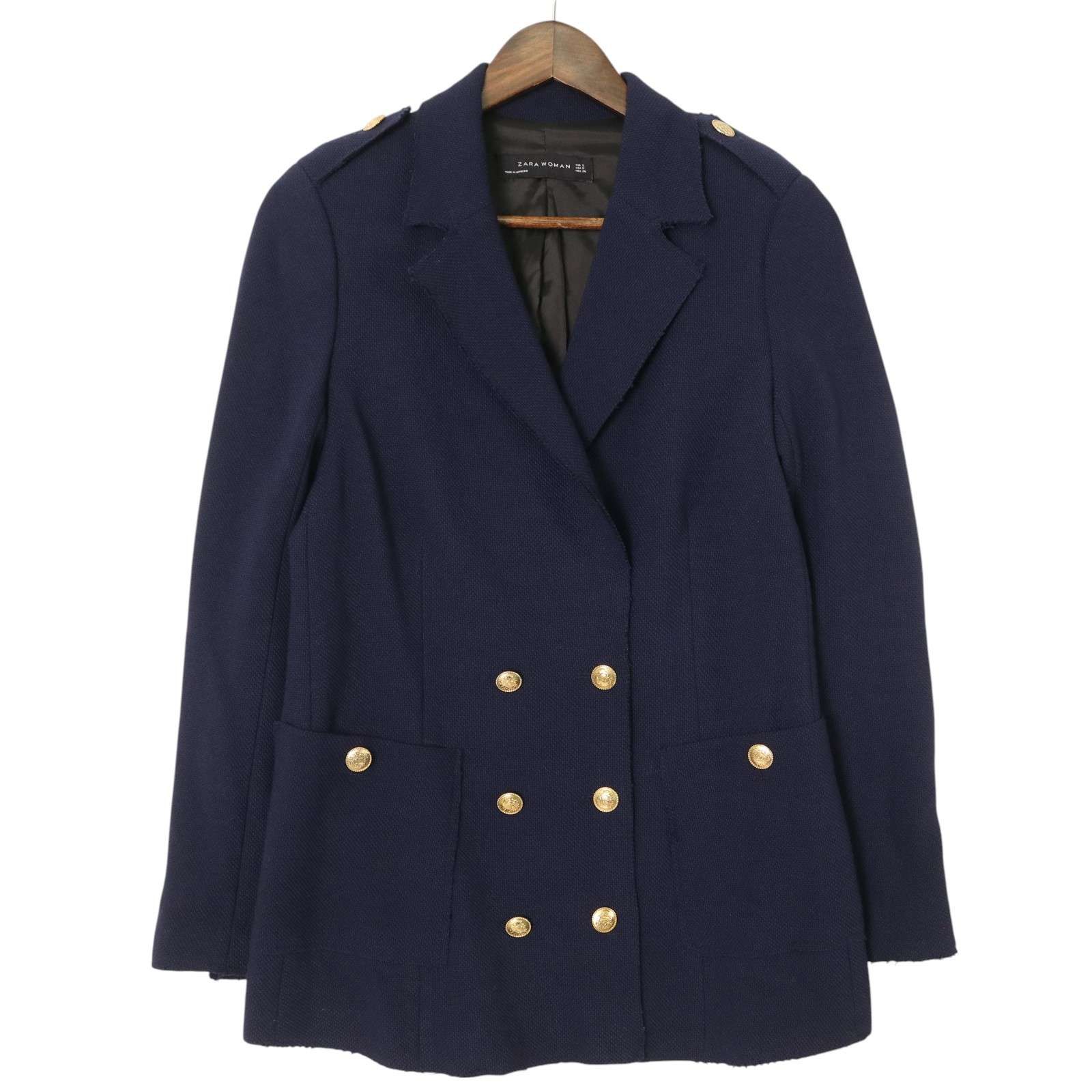 極美品✨ZARA　ザラ　テーラードジャケット　ダブル　金ボタン　ネイビー ZARA WOMAN ザラ 通年 金ボタン☆ カットオフ ダブル テーラード