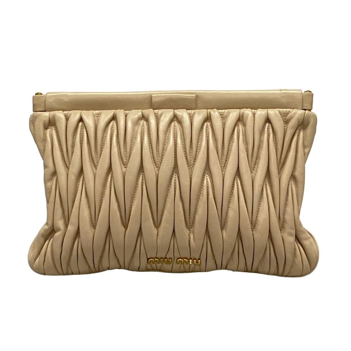 miumiu ミュウミュウ クラッチバッグ マテラッセ ベージュ レザー