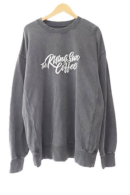 The risingsun coffee ライジングサンコーヒー ロゴ 刺繍 ダメージ加工 スウェット トレーナー XL 灰 グレー ブランド古着ベクトル 中古  240809
