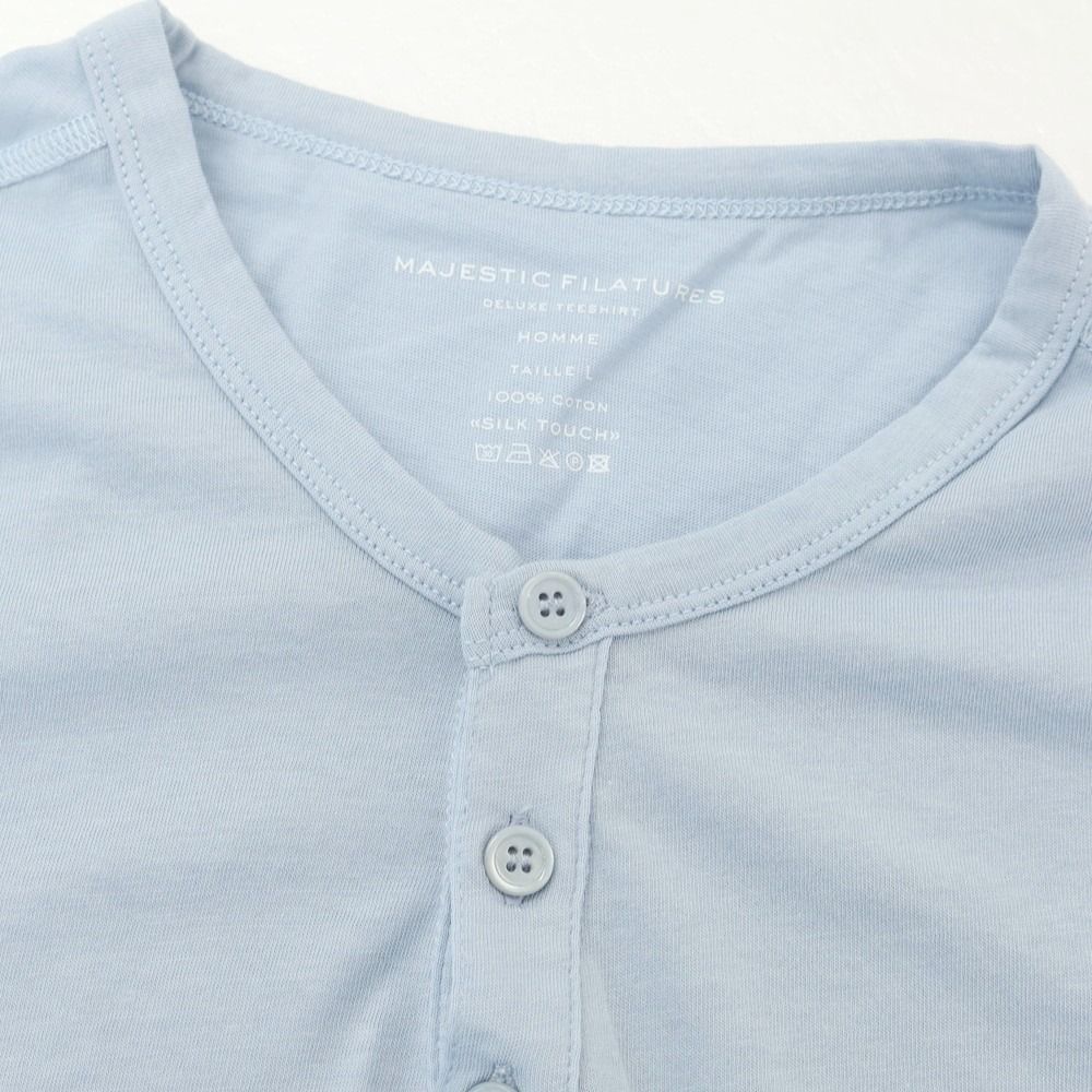 【新品】マジェスティック フィラチュール オム MAJESTIC FILATURES HOMME コットン ヘンリーネック 半袖Ｔシャツ ライトブルー【サイズL】【メンズ】