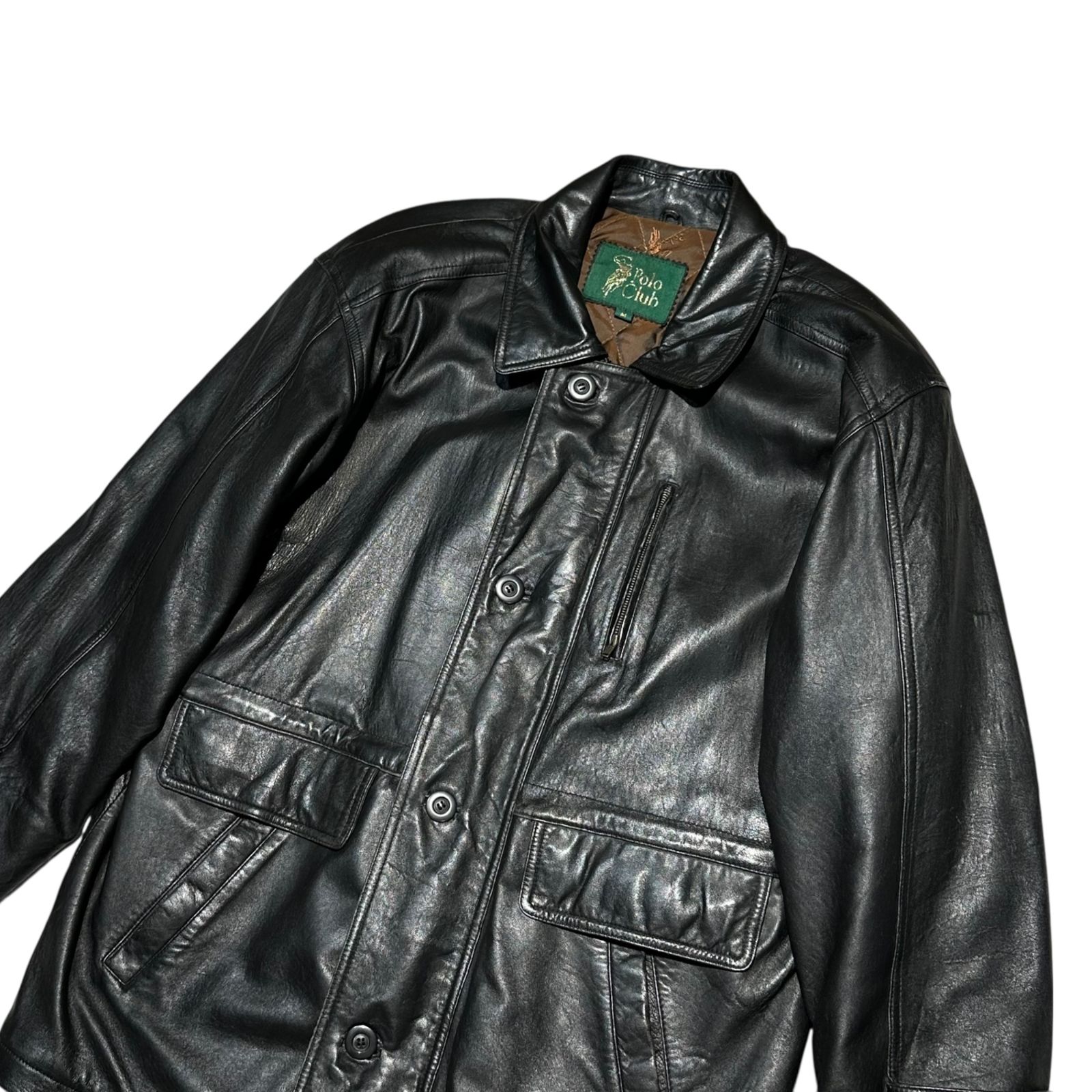 希少カラー イタリア製 オールド レザーブルゾン 本革 中総柄 短丈