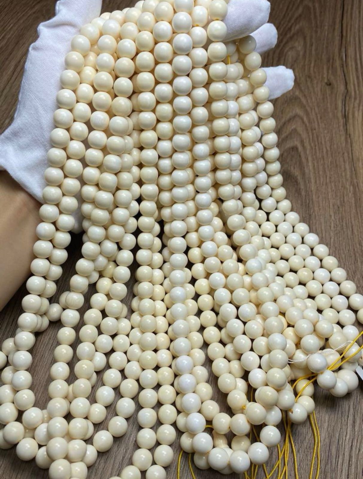 天然マンモス牙美しい手作り彫刻 丸珠 ブレスレット