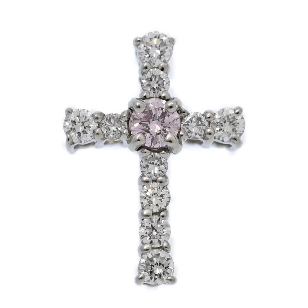 0.052ct|FD 0.1ct|クロスモチーフ･ピンク･ダイヤモンド･ダイヤモンドペンダントトップ|Pt900-1.0g|ピンク 翌日配送可 ♀ N レディース 589760