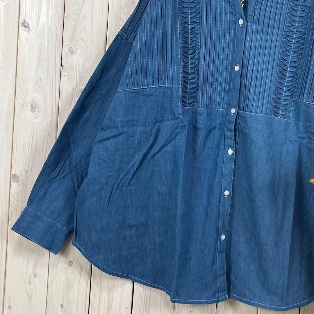 新品 デニムシャツ ブラウス ピンタックブラウス コットン