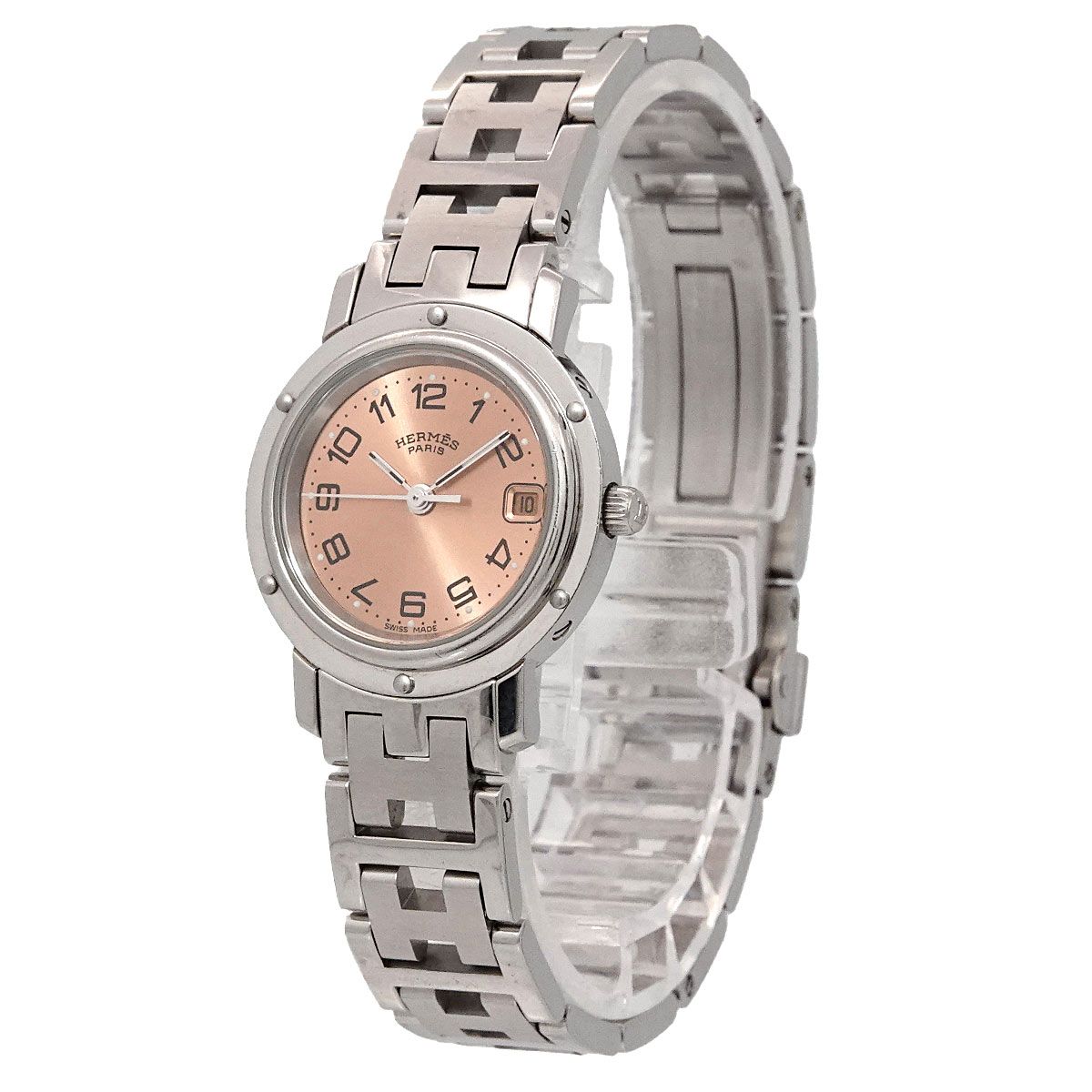 エルメス HERMES クリッパー CL4 210 レディース 腕時計 デイト ピンク  