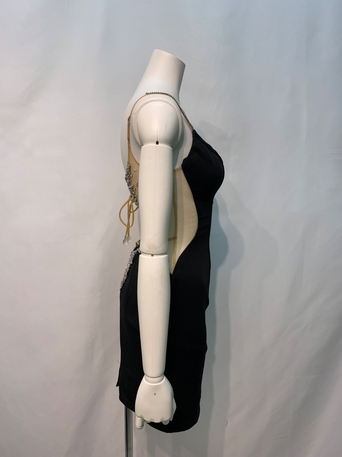 1650 AR Angel R エンジェルアール キャバクラ ドレス シースルー 伸縮性 タイト ミニ ストーン キラキラ バックオープン キャバドレス S