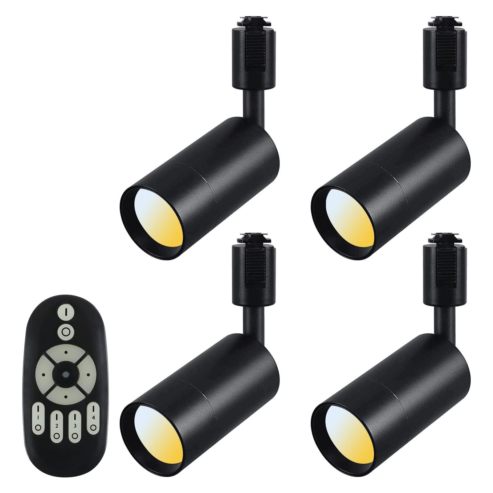 ブラック_器具*4＋調光調色電球*4＋リモコン*1 共同照明 4個セット スポットライト ダクトレール用 調光調色 リモコン対応 E11口金 50W形相当 (SETGDYB-6WE11CTB-4B-Y) LED電球 高輝度 省エネ 長寿命 おしゃれ 角度調節