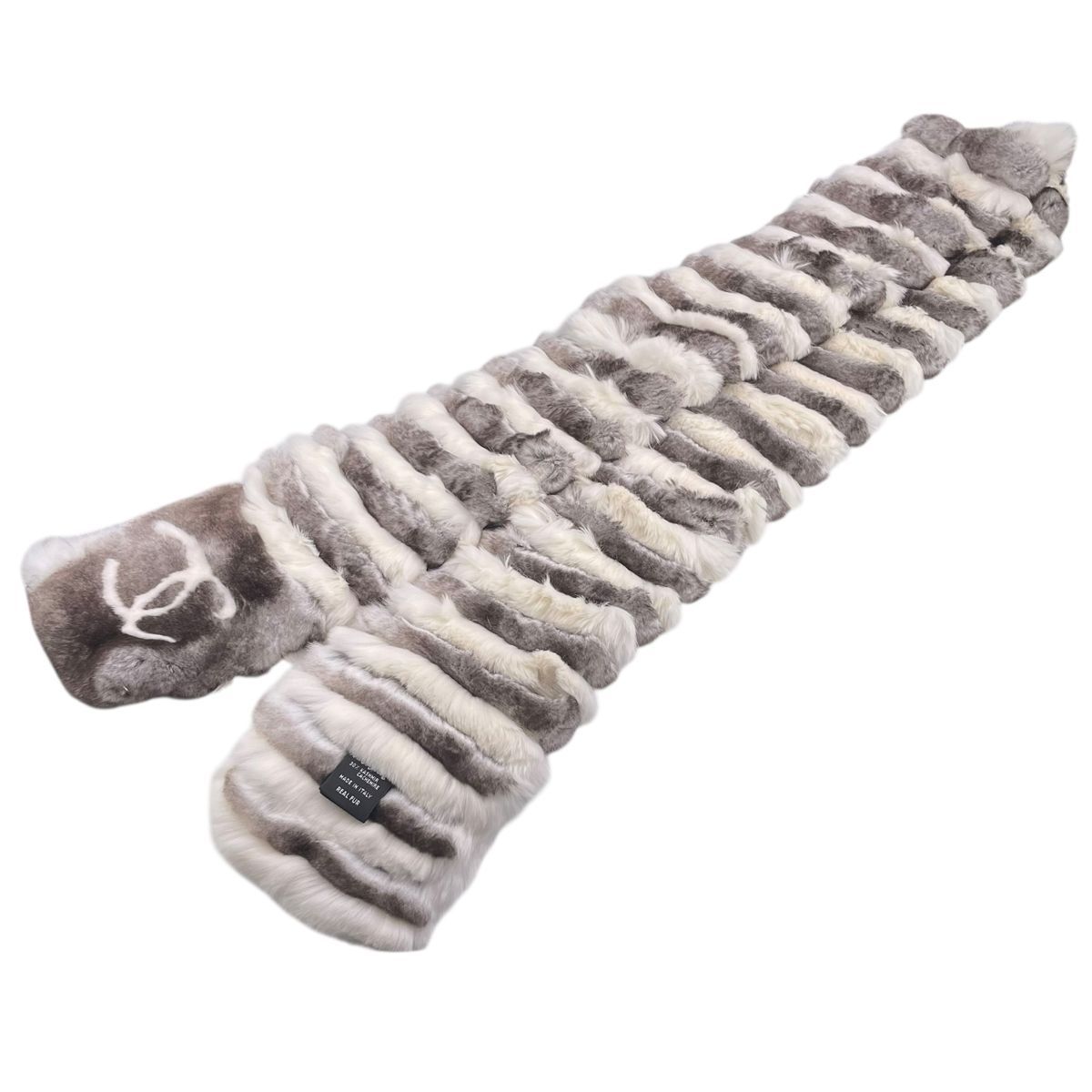 CHANEL シャネル レディースマフラー ココマーク オリラグファー アイボリー ブラウン リアルファー ラパン ラビットファー ウサギ 毛皮 24002238 MK