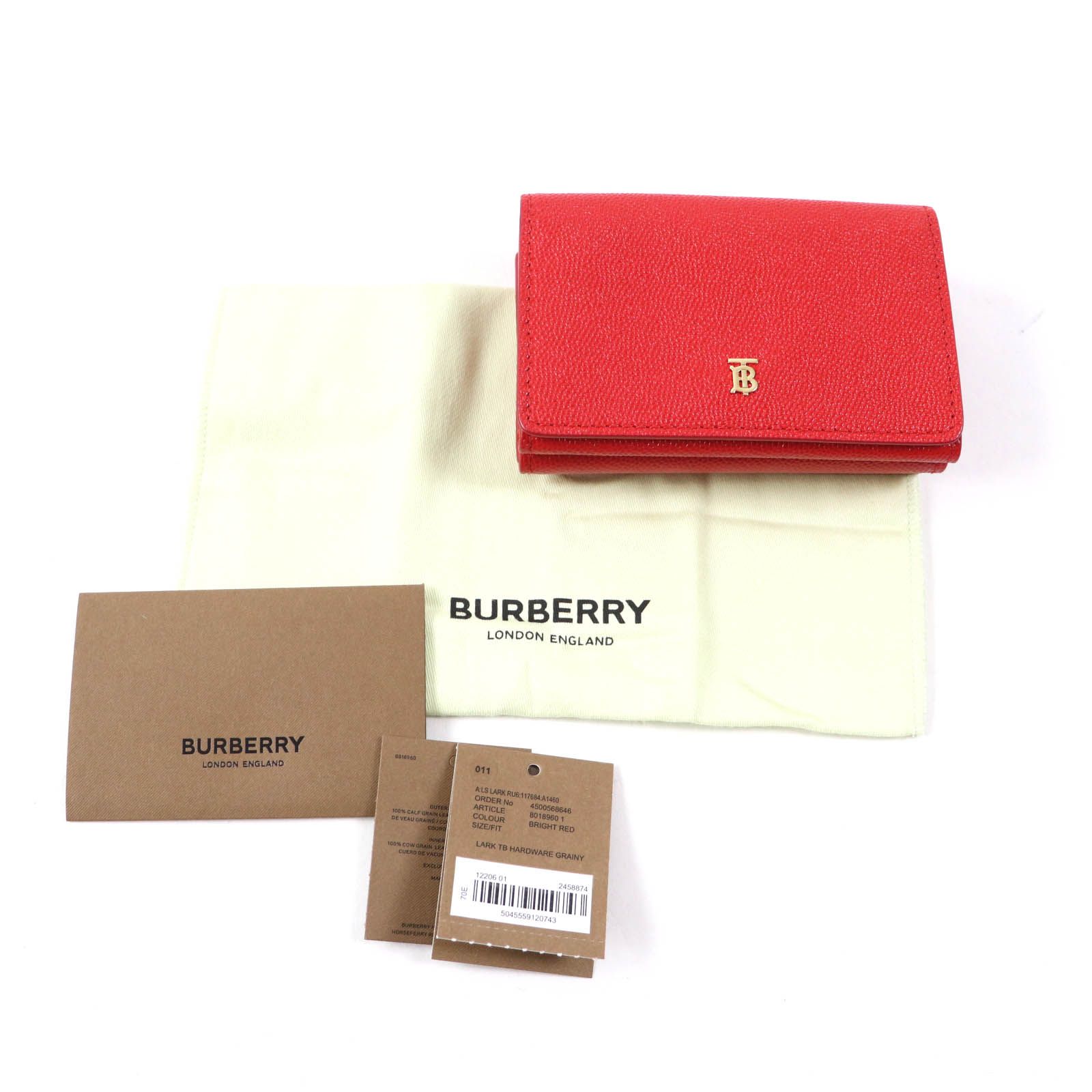 未使用品☆BURBERRY バーバリー TBロゴ レザー コンパクトウォレット/三つ折り財布 レッド 保存袋付き イタリア製 レディース - メルカリ