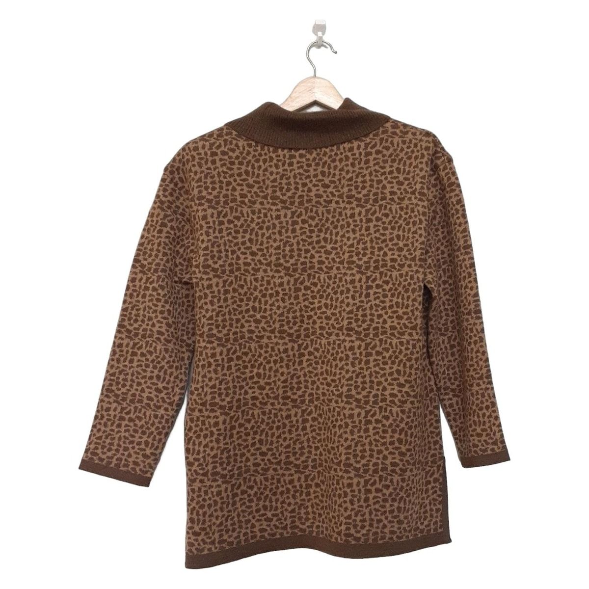 Leilian レリアン チュニック サイズ9 M レディース - ライトブラウン×ダークブラウン タートルネック 長袖 ニット 肩パッド