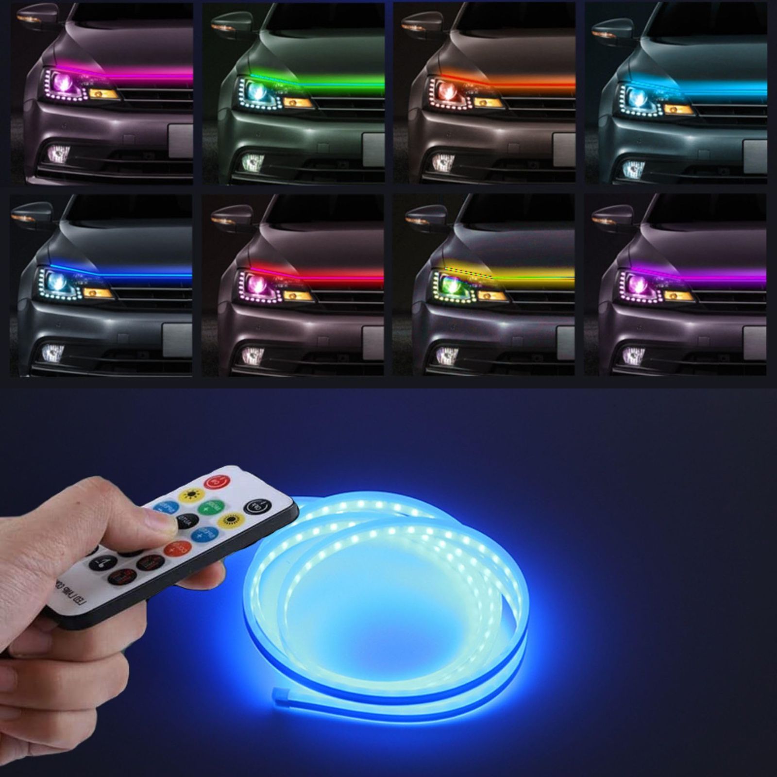 【人気商品】流れる LEDテープライト 車 RGB シーケンシャル LEDテープ フロント 150 デイライト フロントグリル フルカラー 防水 IP65 レインボー 12V 両面テープ 外装 車外 スマホ リモコン (C0102L