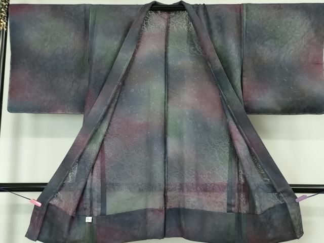 平和屋着物▽男性 長羽織 スリーシーズン 春夏秋 塵除け 黒地 正絹