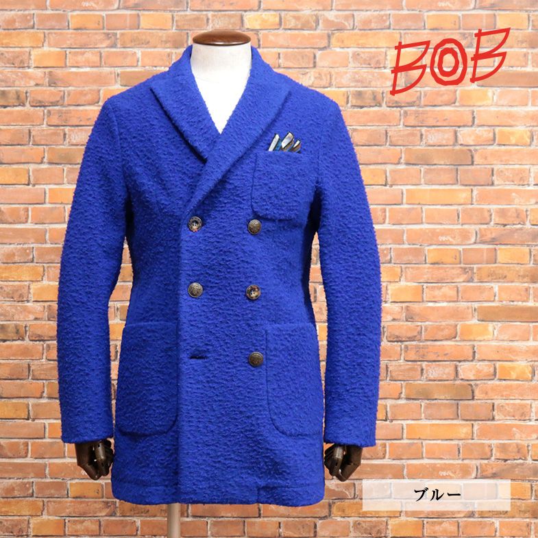 B.O.B イタリア製 チェスターコート ブルー ナッピングウール｜メンズ