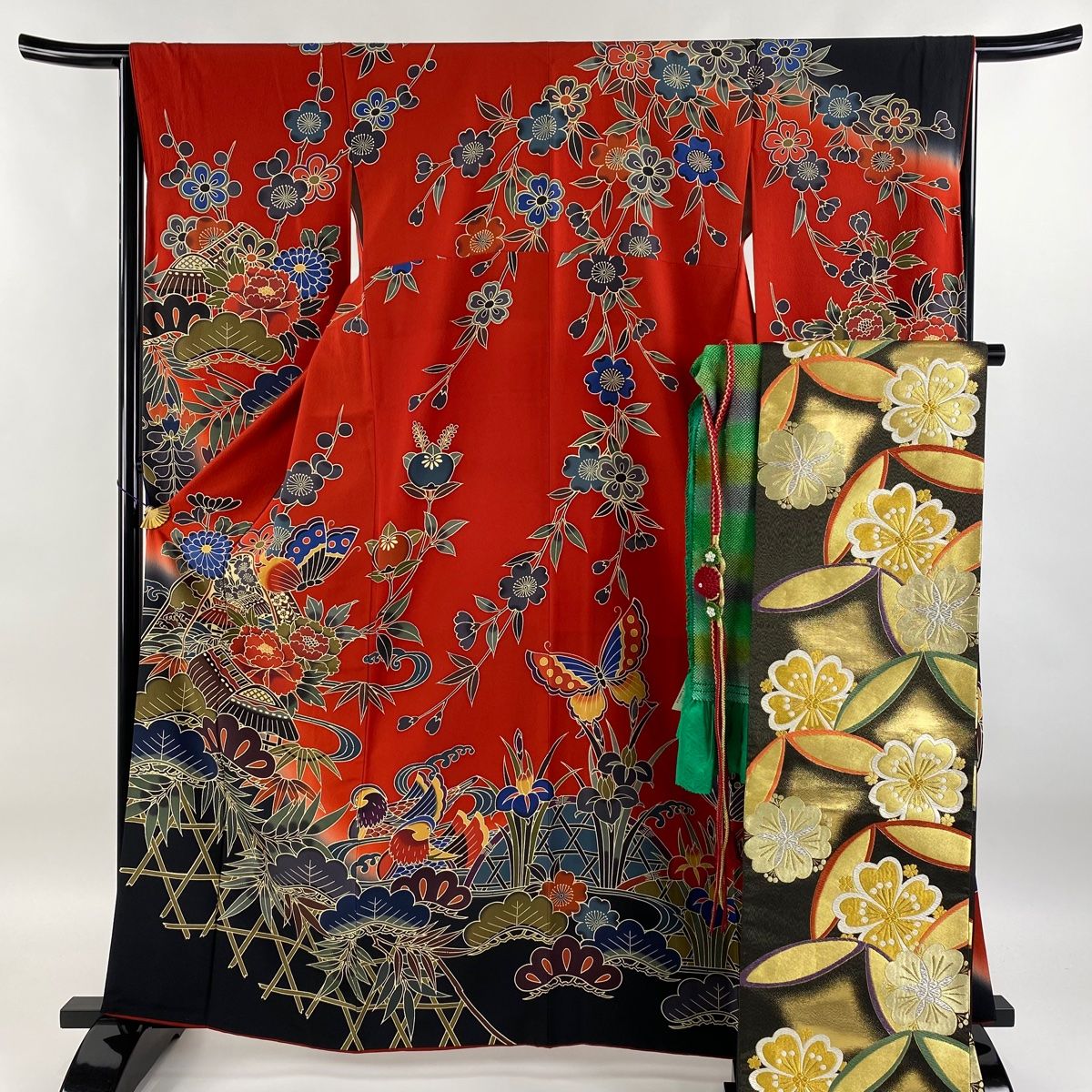 美品 振袖 フルセット 身丈165 袋帯 刺繍衿 帯揚げ 帯締め 人物画 さが美 美品 振袖 フルセット 身丈165 袋帯 刺繍衿 帯揚げ 帯締め 人物