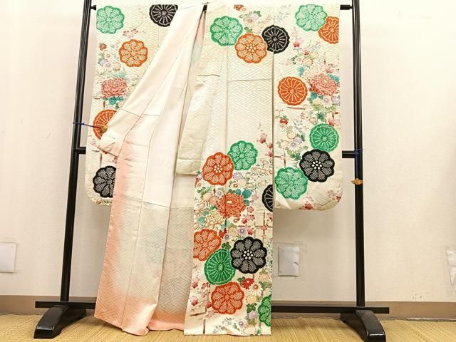 平和屋着物□豪華振袖 絞り 駒刺繍 草花文 金彩 正絹 逸品 BAAQ9214wb
