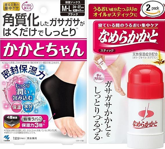 【まとめ買い】女性用 かかとちゃん M-Lサイズ 1足分 +なめらかかと スティック 30g かかとケア セット ガサガサ かかと しっとり つるつる 【小林製薬】