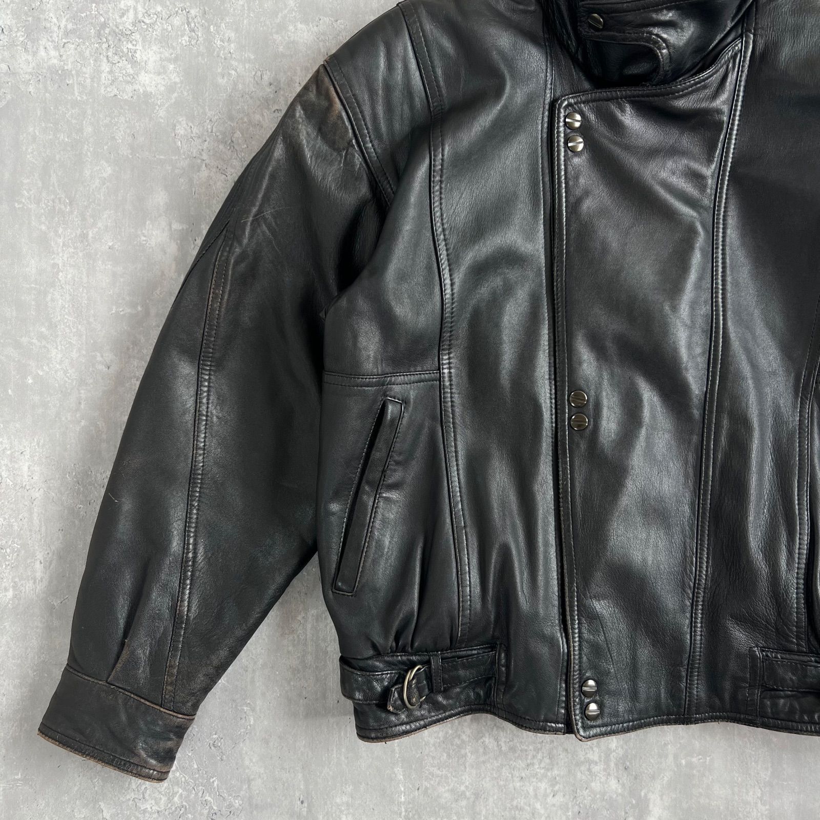 80s VINTAGE 羊革 スタンドカラー ダブルライダースジャケット Mサイズ