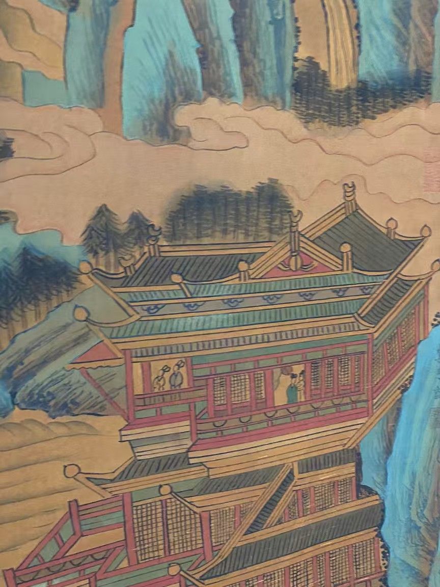 中国古美術.精品三尺中堂画.唐.李思訓山水画.手描きの作品.材質