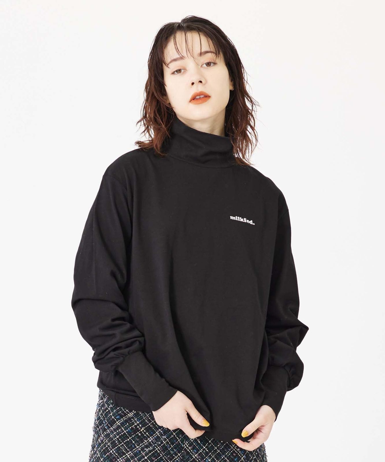 [ミルクフェド] Tシャツ COOPER LOGO HIGH NECK TOP レディース ブラック