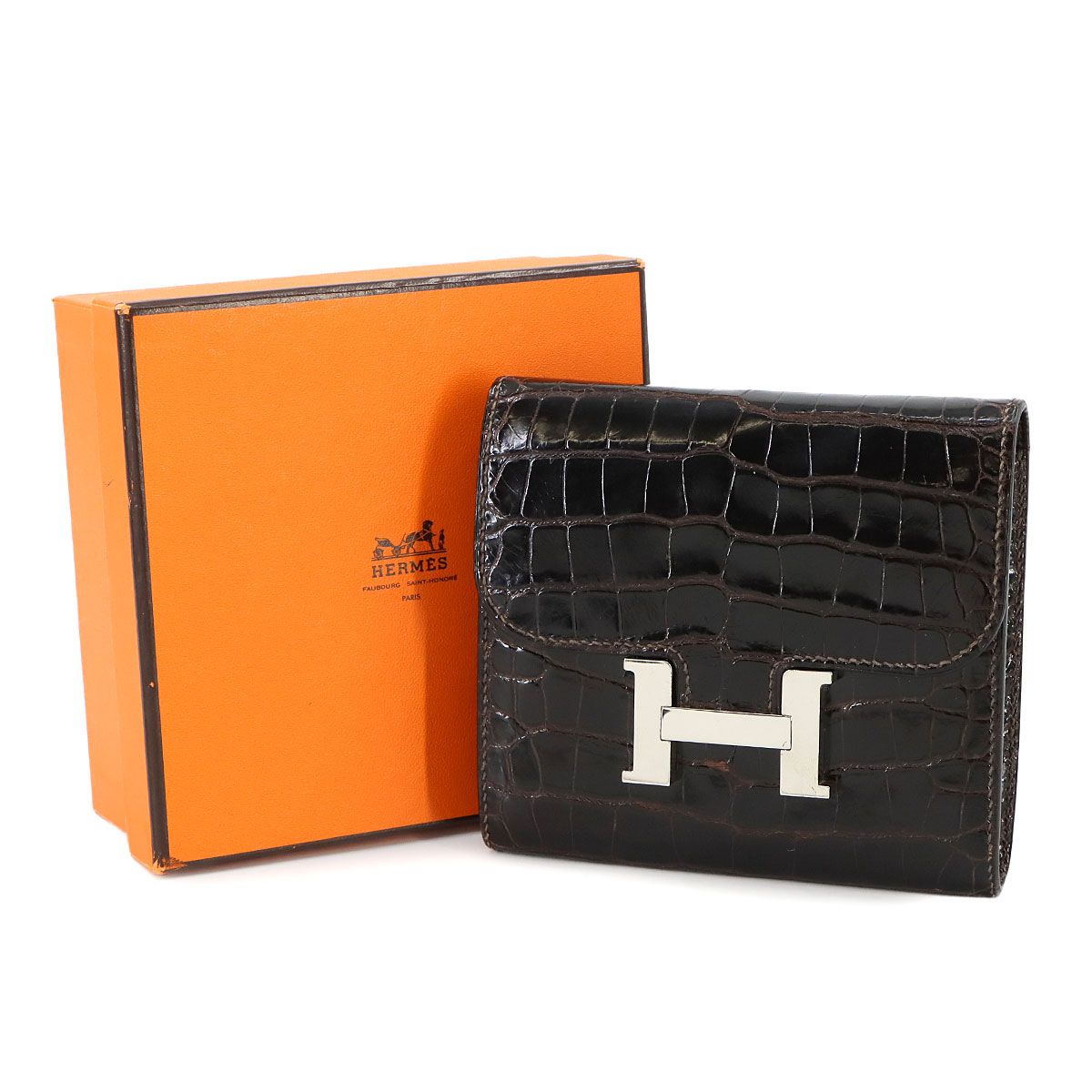 エルメス HERMES クロコダイル コンスタンス コンパクト 二つ折り 財布