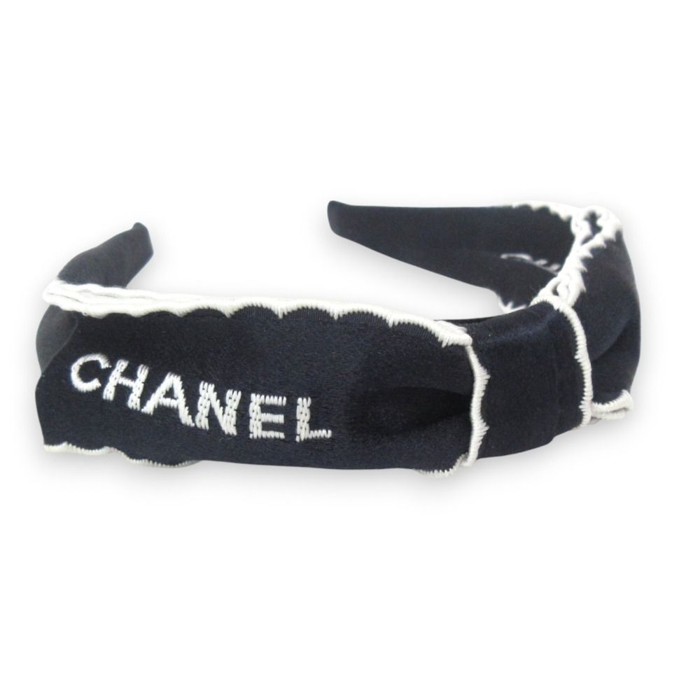 CHANEL カチューシャ リボン 超美品 美品 CHANEL シャネル リボン ロゴ刺繍 カチューシャ ヘア