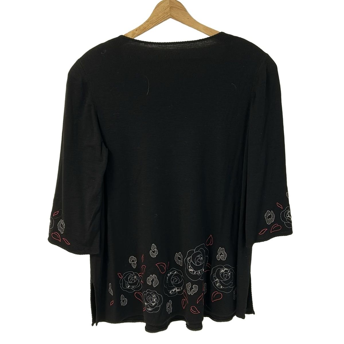 伊太利屋|GKITALIYA イタリヤ チュニック サイズ11 M レディース - 黒×グレー×マルチ 長袖|花柄|刺繍|ラインストーン|レース|メッシュ