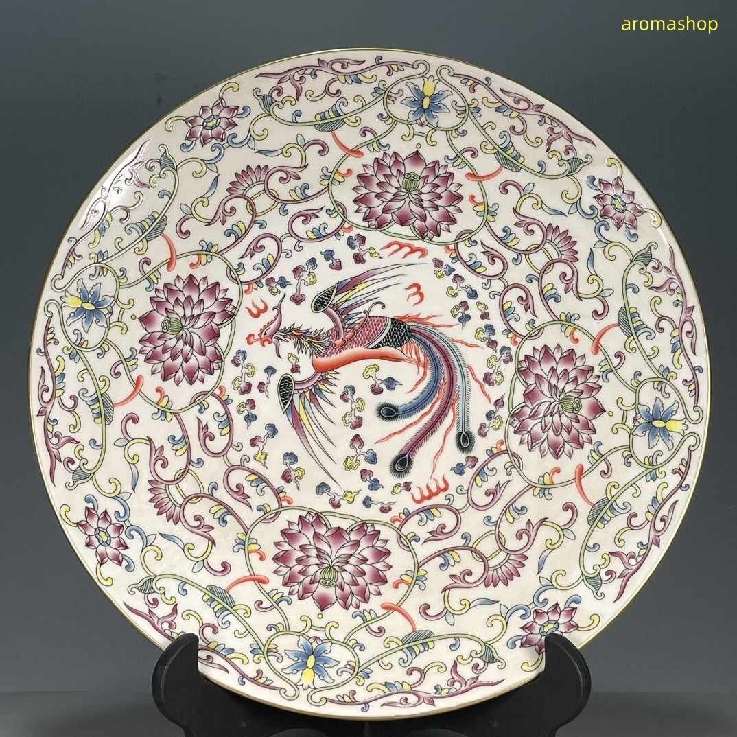 乾隆五彩竜紋賞盤 文房具 装飾品   現代工芸品  美術品 置物 超美品! お皿 観賞皿 五彩鳳紋賞皿 観賞 装飾 置物 賞物 中国