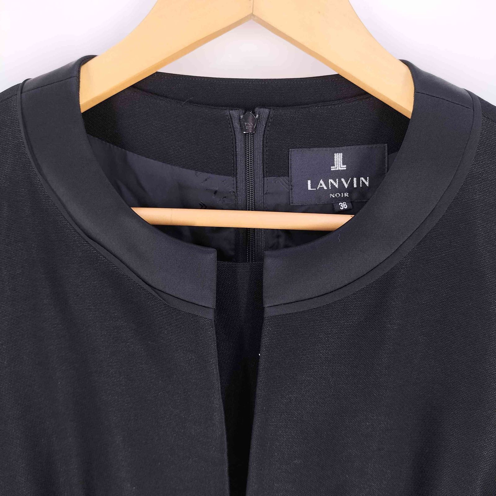 【日本製】ランバンLANVIN ファーフード付き ウールコート 36 ブラック♪ ランバンノワール｜ブラックフォーマル(0701430)9号・ブラック
