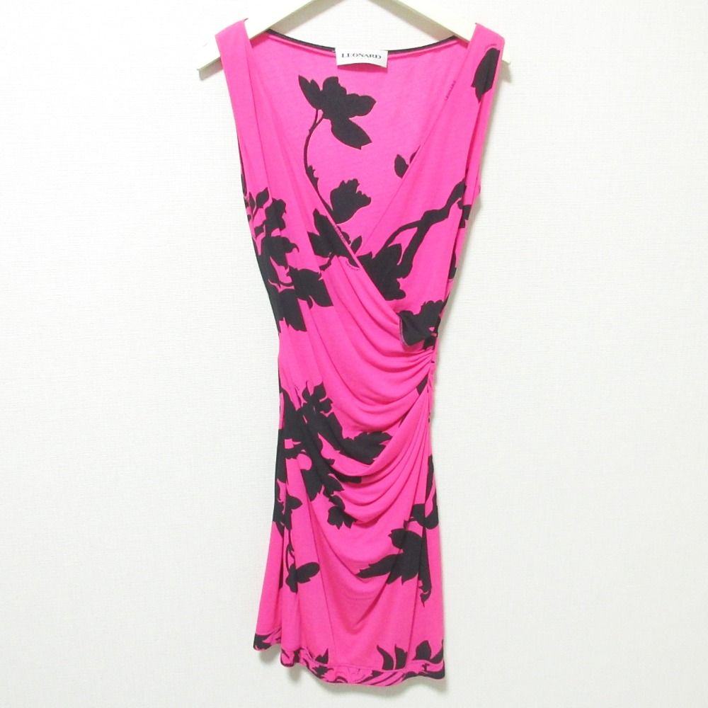 【美品】レオナールノースリーブ カシュクールワンピース 美品 LEONARD レオナール フラワープリント シルク100