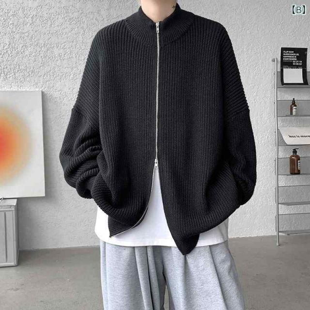 種類42：5XL&frasl;E：ネイビーブルー [5XL]メンズ ファッション 服 男性用 オシャレ シンプル 大人 かっこいい 大きいサイズ ストリート 紳士服 セーター ハイエ アメリカン レトロ ハーフ タートルネック カーディガン カップル  メンズ ファッション 服 男性用