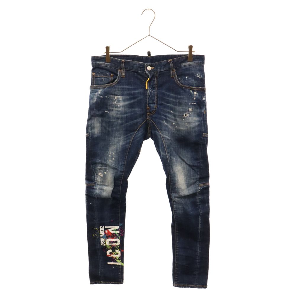 DSQUARED2 (ディースクエアード) 22AW ICON Logo Damage Denim Patns ICONペイント ダメージデニムパンツ  インディゴ S79LA0052