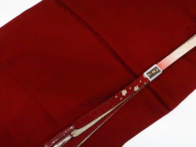 アンティーク濃いブルーに赤の模様の着物と作り帯セット 一輝堂】リサイクル着物 和装小物 帯締め 帯揚げ セット 帯締 帯