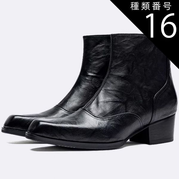 種類16：ブラックノーマル/26.0cm ブーツ メンズ ショートブーツ 本革 スクエアトゥ 一層牛革 サイドジッパー 新作 人気 ブラック 抗菌 消臭 7cmヒールアップ