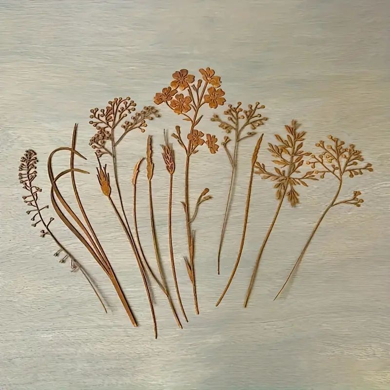 ヴィンテージ錆加工の金属製ブーケセット - 12個入りガーデンアート装飾、素朴なフラワーステーク、モダンなポットアクセント＆屋外オーナメント