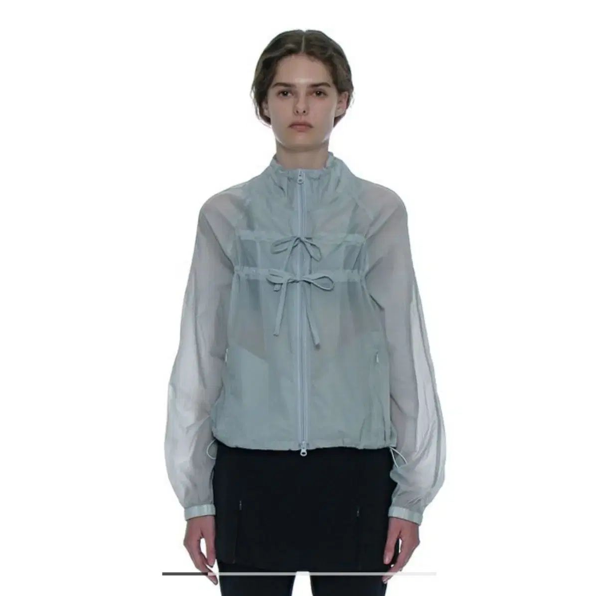 PARTIMENTO WOMEN パルティメントウィメン sheer ribbon tark jacket スカイグレー