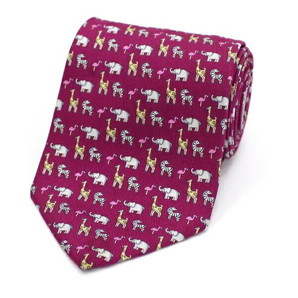 フェラガモ シルク ネクタイ 動物柄 中古 ABランク Salvatore