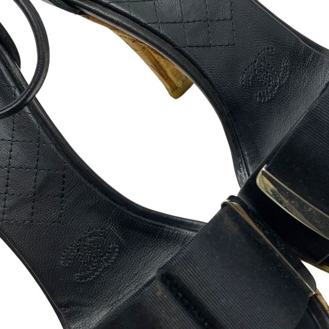 シャネル サンダル ヒール コルク ブラック CHANEL サイズ 約21cm KIN-KAAI_COM